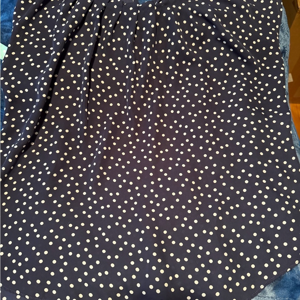 LC Lauren Conrad Navy and White Polka Dot Blouse